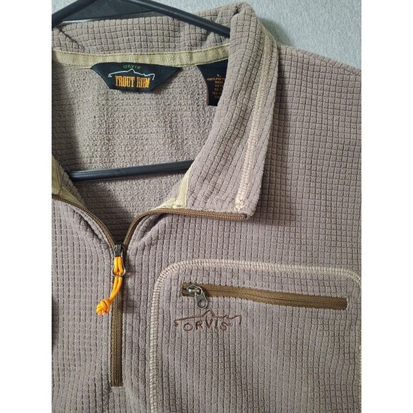 Orvis Trout Bum Sweater Mens Brown Large 1/4 Zip Waffle Fleece Pullover - Picture 3 of 7